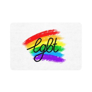 Lgbt Logo Vector Flat Illustration With Hand Drawn Watercolor Rainbow Flag Pet Food Mat 12x18