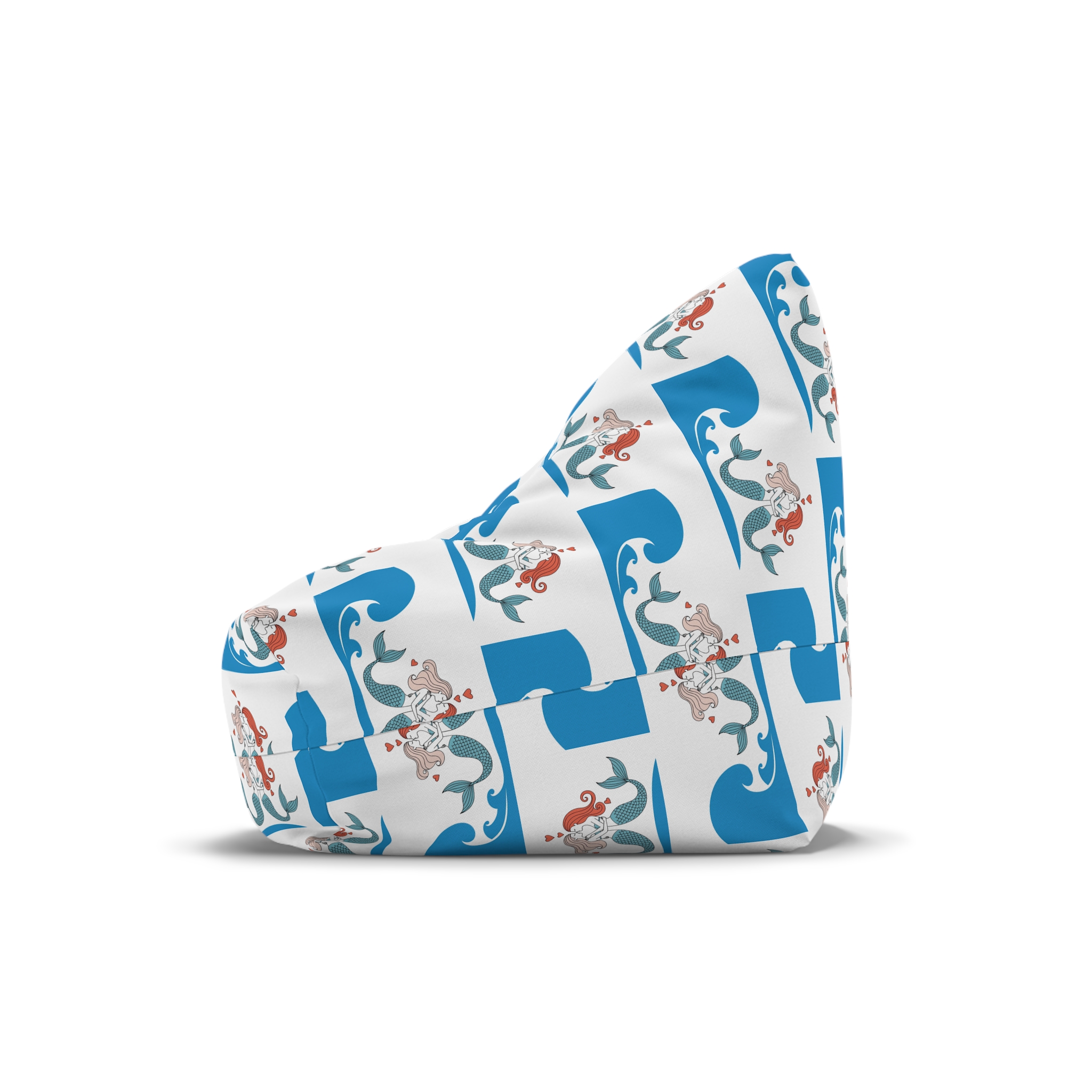 Two Mermaids Love With Hearts Their Heads Bean Bag Chair Cover - Image 4