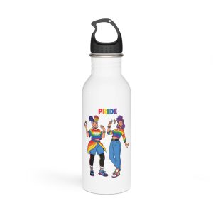 Two Diverse Young Women Celebrate Pride Month With Rainbow Flags Colorful Attire Stainless Steel Water Bottle