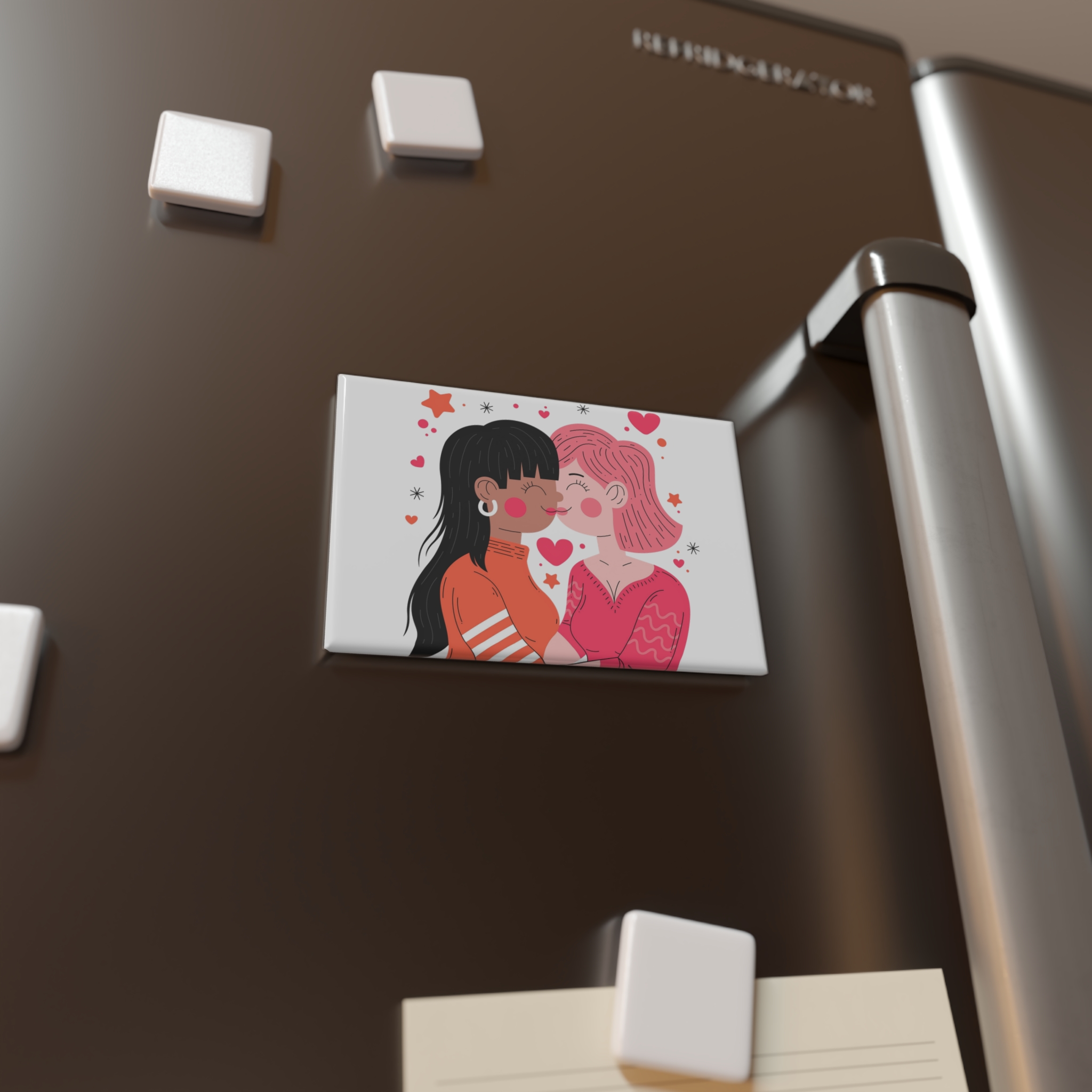 Flat Design Lesbian Couple Kiss Illustration (1) Button Magnet Rectangle 1 And 10 Pcs - Image 8