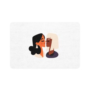 Flat Design Lesbian Couple Kiss Illustration (2) Pet Food Mat 12x18