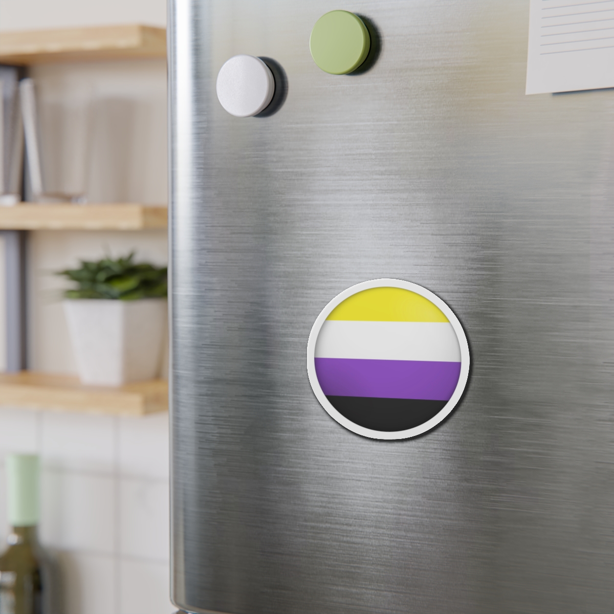 Flag Nonbinary Lgbtq Glossy Circular Flag Button Appearance 3d Icon Design With Depth Die Cut Magnets - Image 6