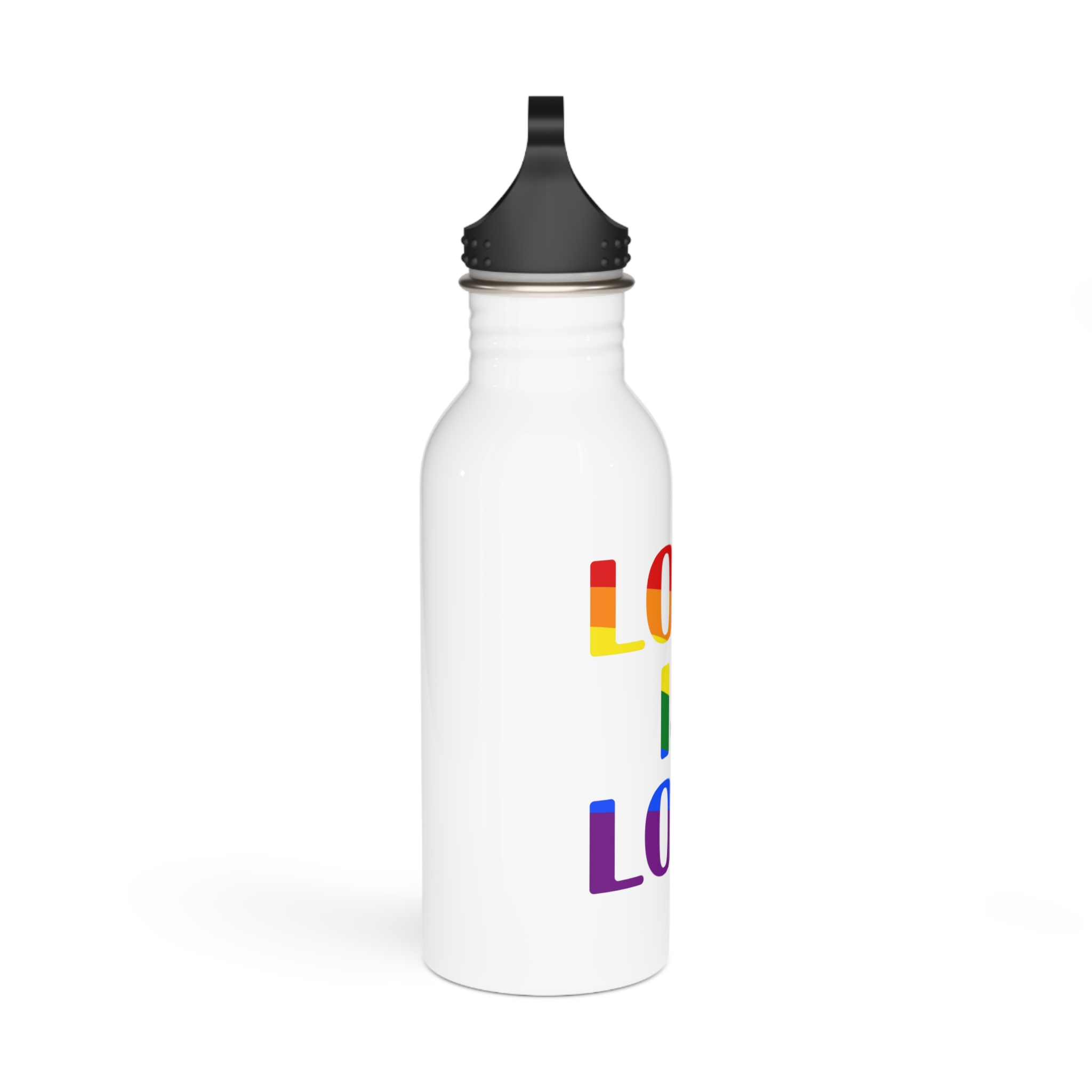 Love Is Love With Rainbow Colors Slogan Typography Banner Stainless Steel Water Bottle - Image 2