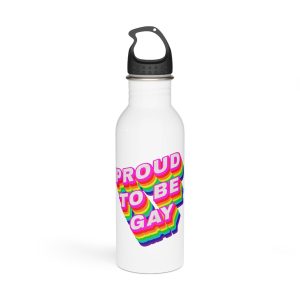 Rainbow Word Proud Be Gay Typography Design Element Stainless Steel Water Bottle
