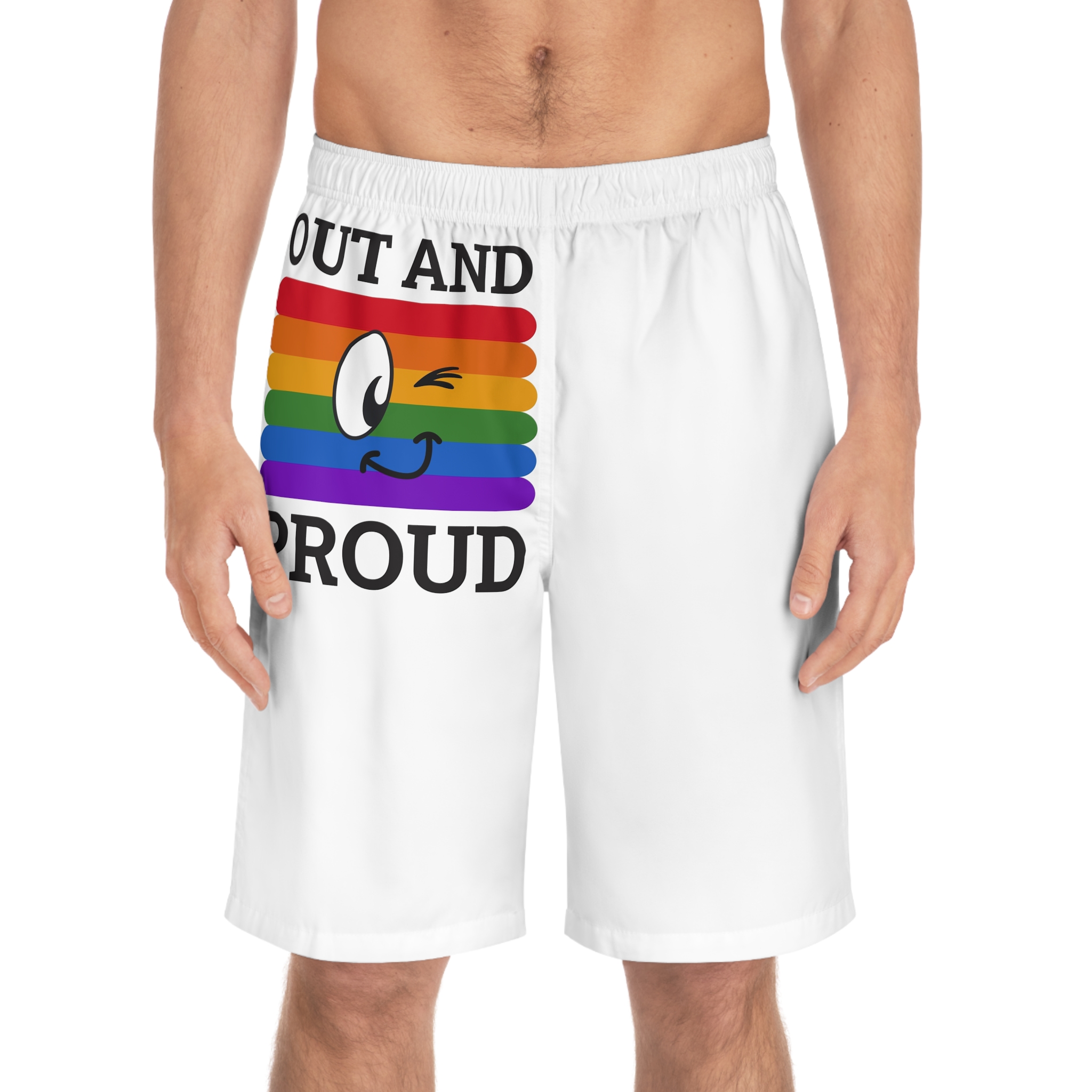 Out Proud Lgbtq Pride Month Quote Book Lover Rainbow Flag Hand Drawn Art White Background Mens Board Shorts Aop - Image 3
