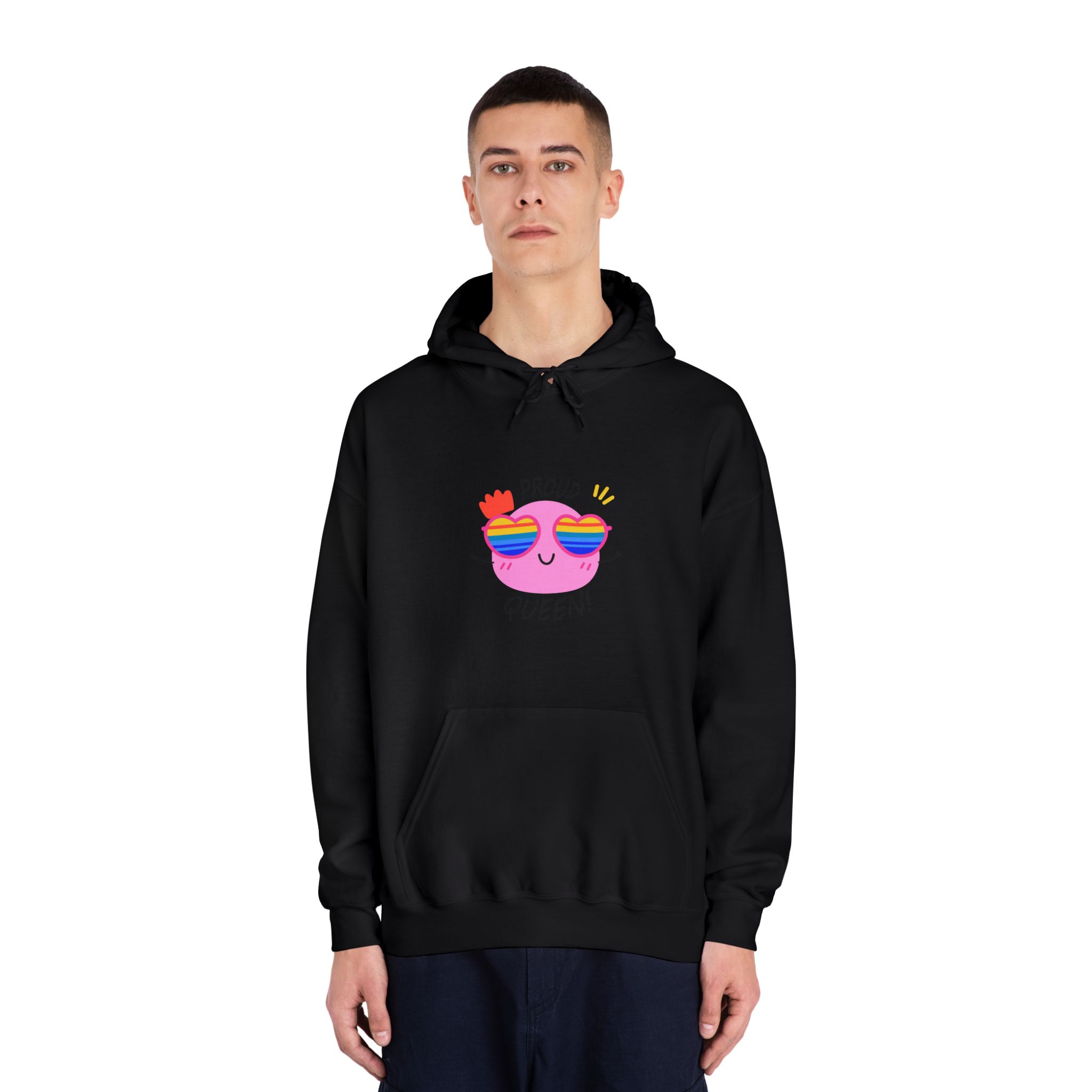 Pink Blob With Rainbow Heart Sunglasses Saying Proud Queen Flat Sticker Unisex Dryblend Hooded Sweatshirt - Image 11