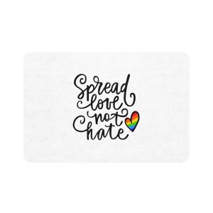 Lgbt Pride Gay Quote Rainbow Flag Heart Lgbtq Vector Quote Isolated White Background Lesbian Bisexual Transgender Concept Spread Love Hate Pet Food Mat 12x18