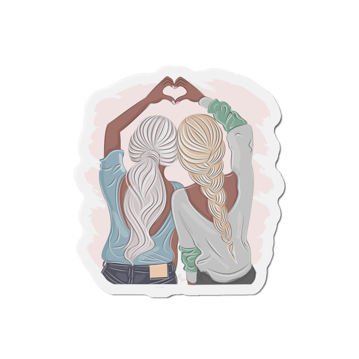 Stylish Girlfriends Two Sisters Show With Hands Heart View From Back Friendship Concept Fashion Vector Illustration Art Postcard Poster Interior Design Textile Print Die Cut Magnets - Image 10