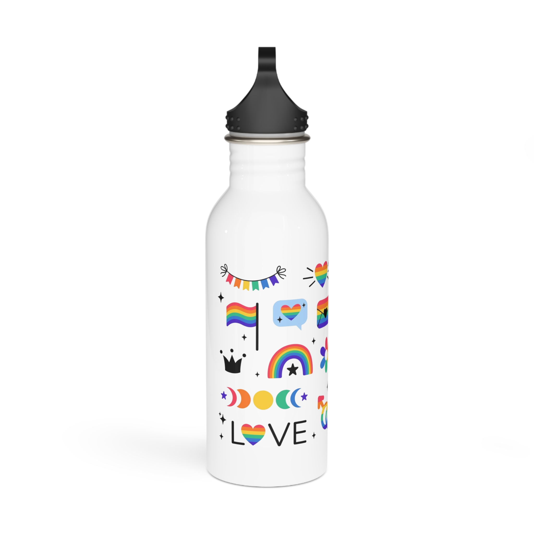 Lgbt Stickers Pack Doodle Style Lgbtq Set Lgbt Pride Community Symbols Rainbow Colored Element Stainless Steel Water Bottle - Image 2