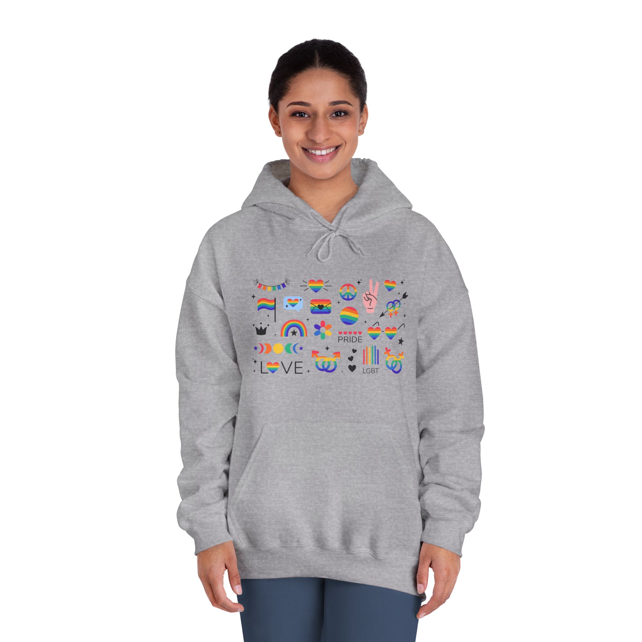 Lgbt Stickers Pack Doodle Style Lgbtq Set Lgbt Pride Community Symbols Rainbow Colored Element Unisex Dryblend Hooded Sweatshirt - Image 16