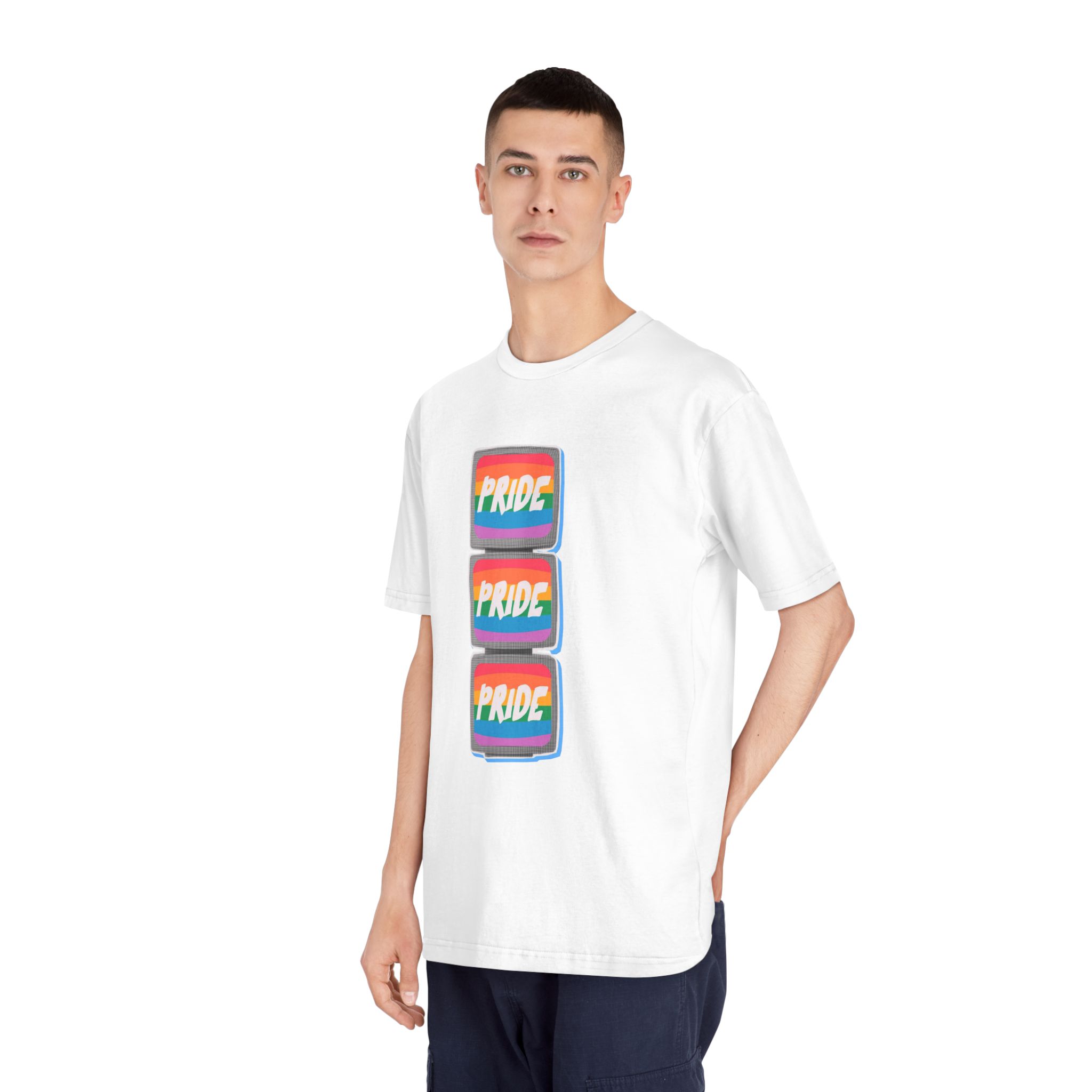 Retro Halftone Tvs With Rainbow Screens Bold Text Perfect Pride Month Activism Designs - Unisex Classic Crewneck T Shirt - Image 4