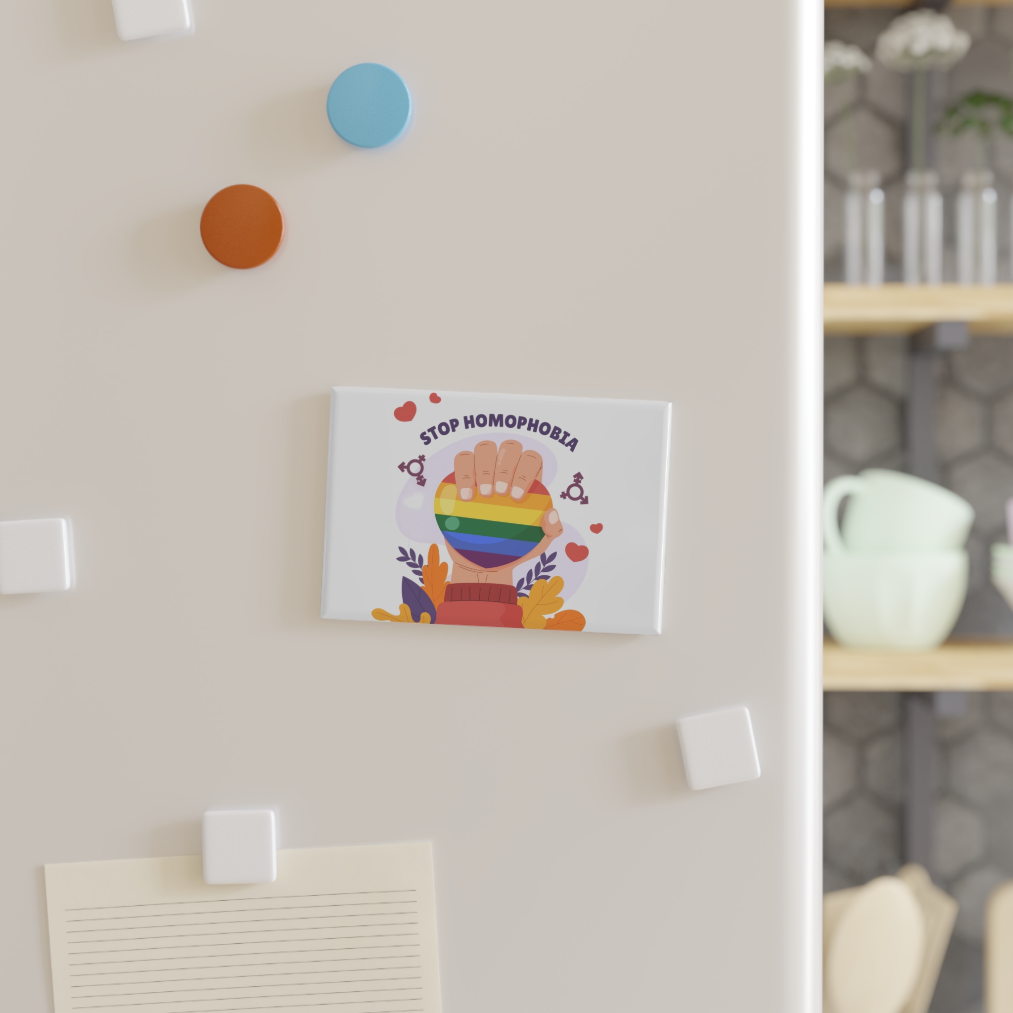 Hand Drawn Stop Homophobia Concept Illustrated Button Magnet Rectangle 1 And 10 Pcs - Image 3