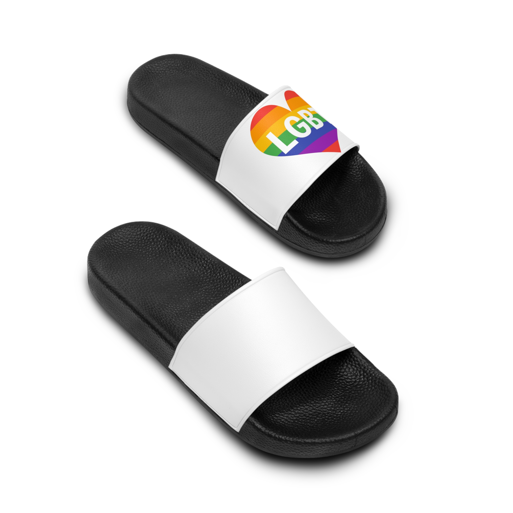 Lgbt Rainbow Colors Heart Mark Lgbt Letters Mens Slide Sandals - Image 4