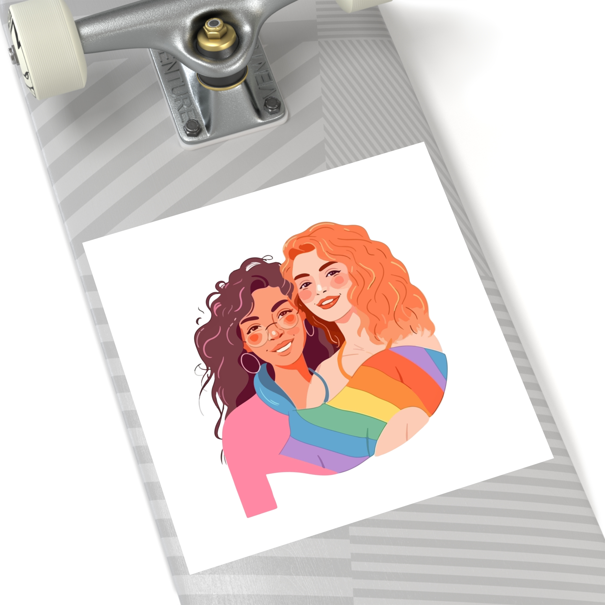 Portrait Lesbian Couple With Rainbow Flag Concept Lgbtq Illustration Couple Laminate Stickers Square - Image 52