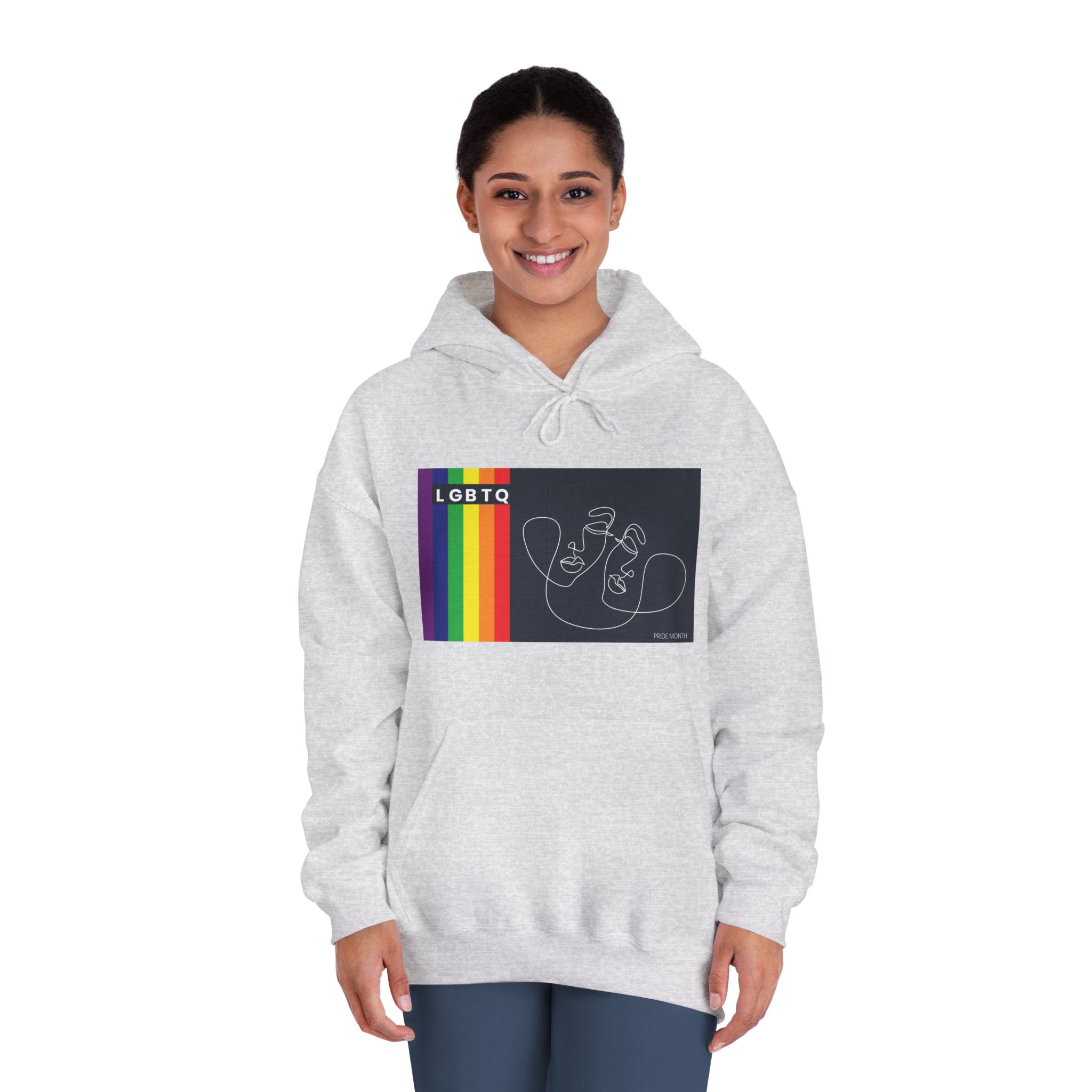 Lgbtq Pride Month Color Flag Dark Background With Female Couple Line Are Vector Illustration Unisex Dryblend Hooded Sweatshirt - Image 8