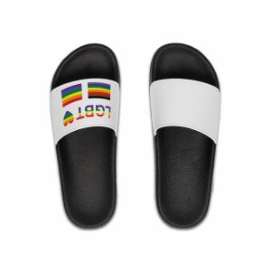 Lgbt Word Text Letter With Heart Rainbow Color Flag Isolated White Background Vector Illustrati Mens Slide Sandals