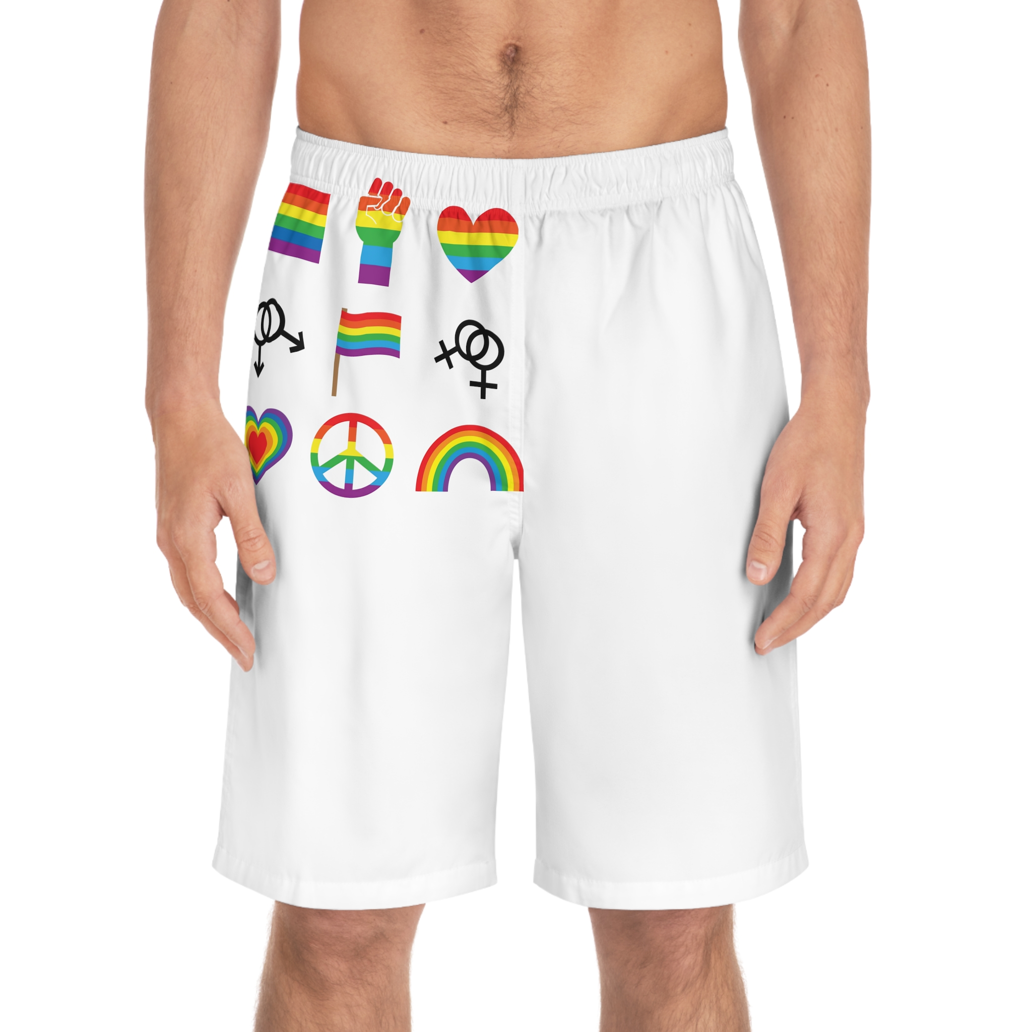 Set Flat Lgbt Homosexual Rainbow Flag Icon Symbols Mens Board Shorts Aop - Image 3