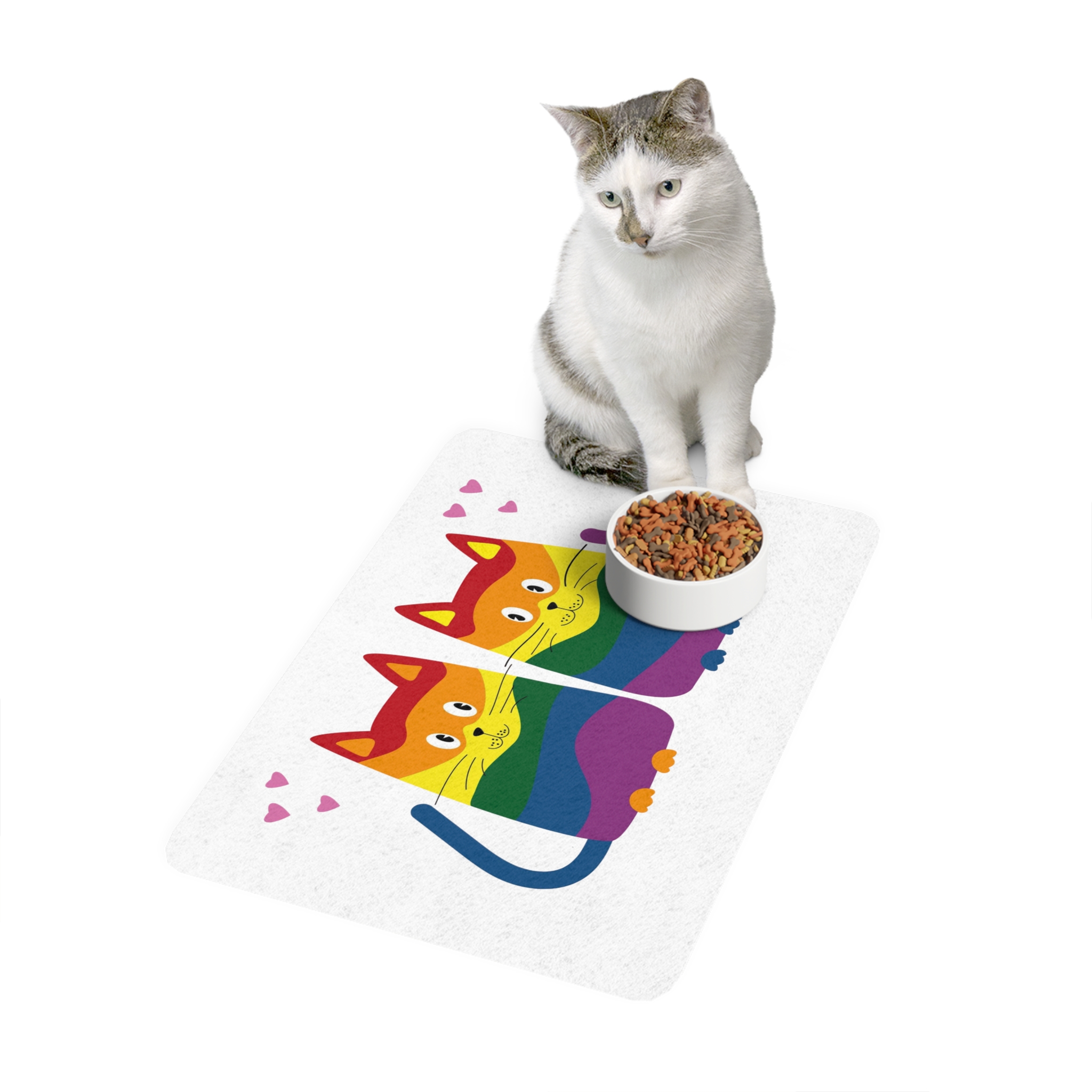 Family Cats With Child Happy Parents Cats Romantic Couple Pet Food Mat 12x18 - Image 3