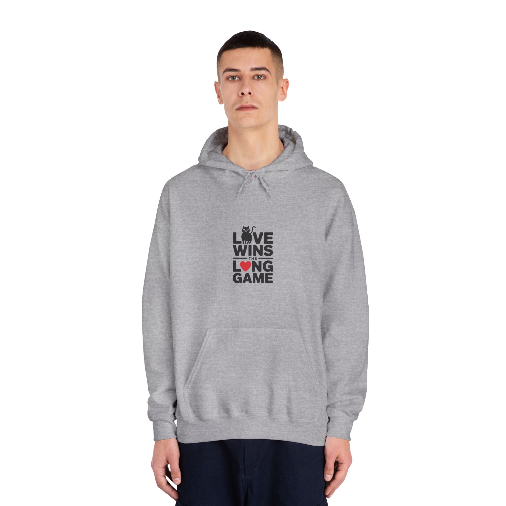 Love Wins Long Game With Black Cat Heart Illustration Unisex Dryblend Hooded Sweatshirt - Image 15