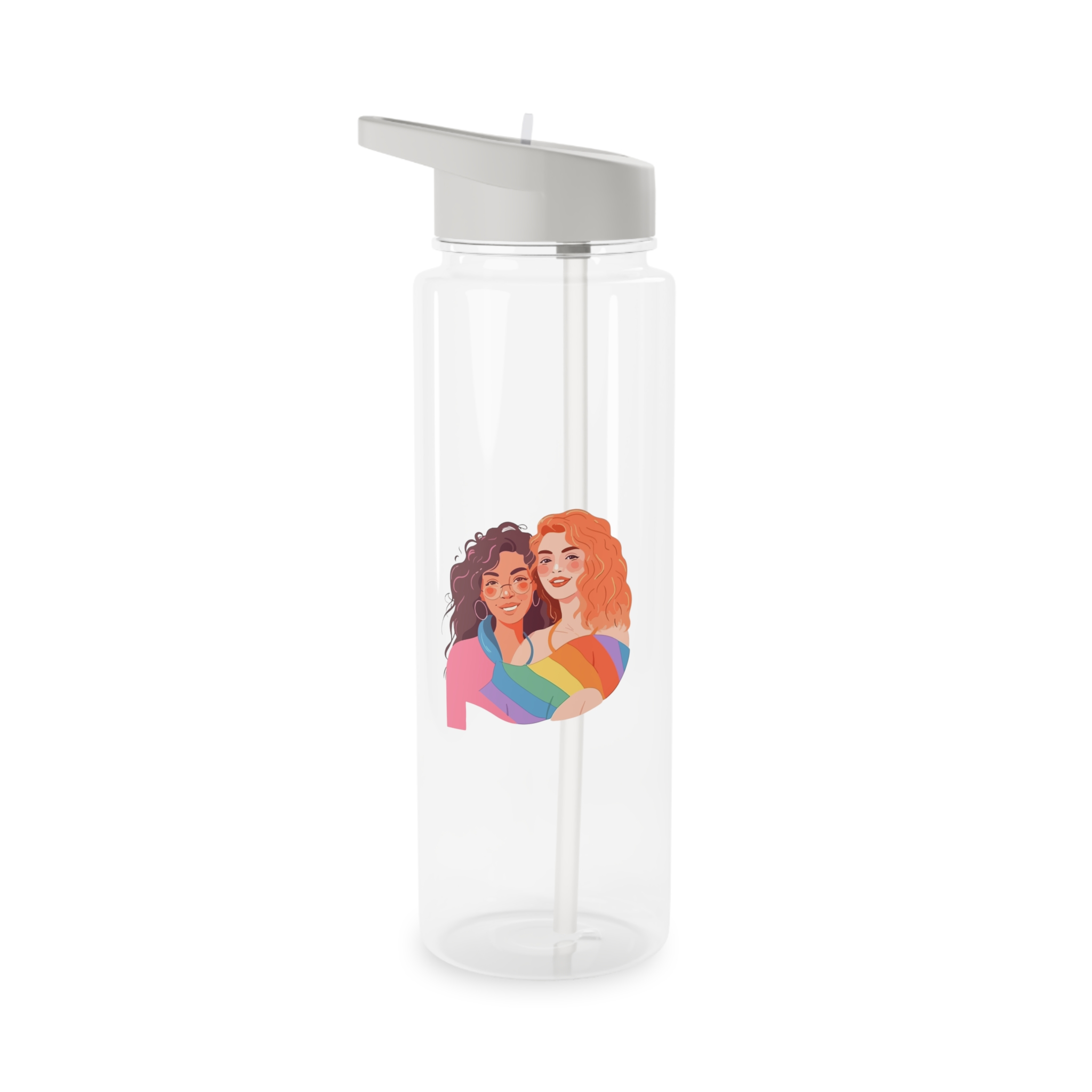 Portrait Lesbian Couple With Rainbow Flag Concept Lgbtq Illustration Couple Tritan Water Bottle - Image 5