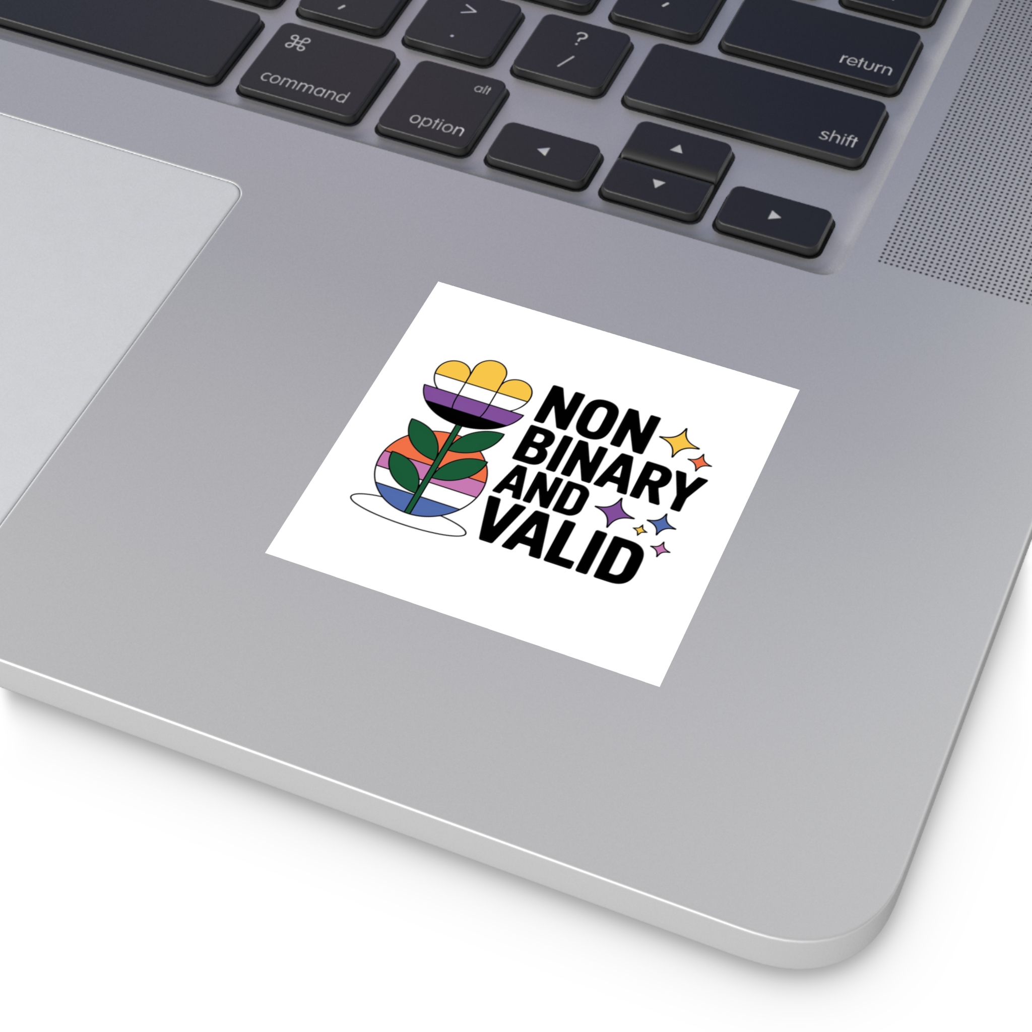 Non Binary Valid T Shirt Design Isolated White Background Laminate Stickers Square - Image 15