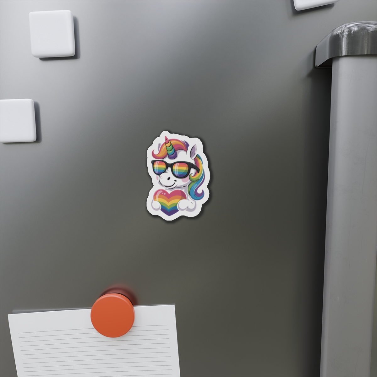 Cute Unicorn With Rainbowcolored Mane Tail Is Wearing Black Sunglassesnbow Stripes Die Cut Magnets - Image 5