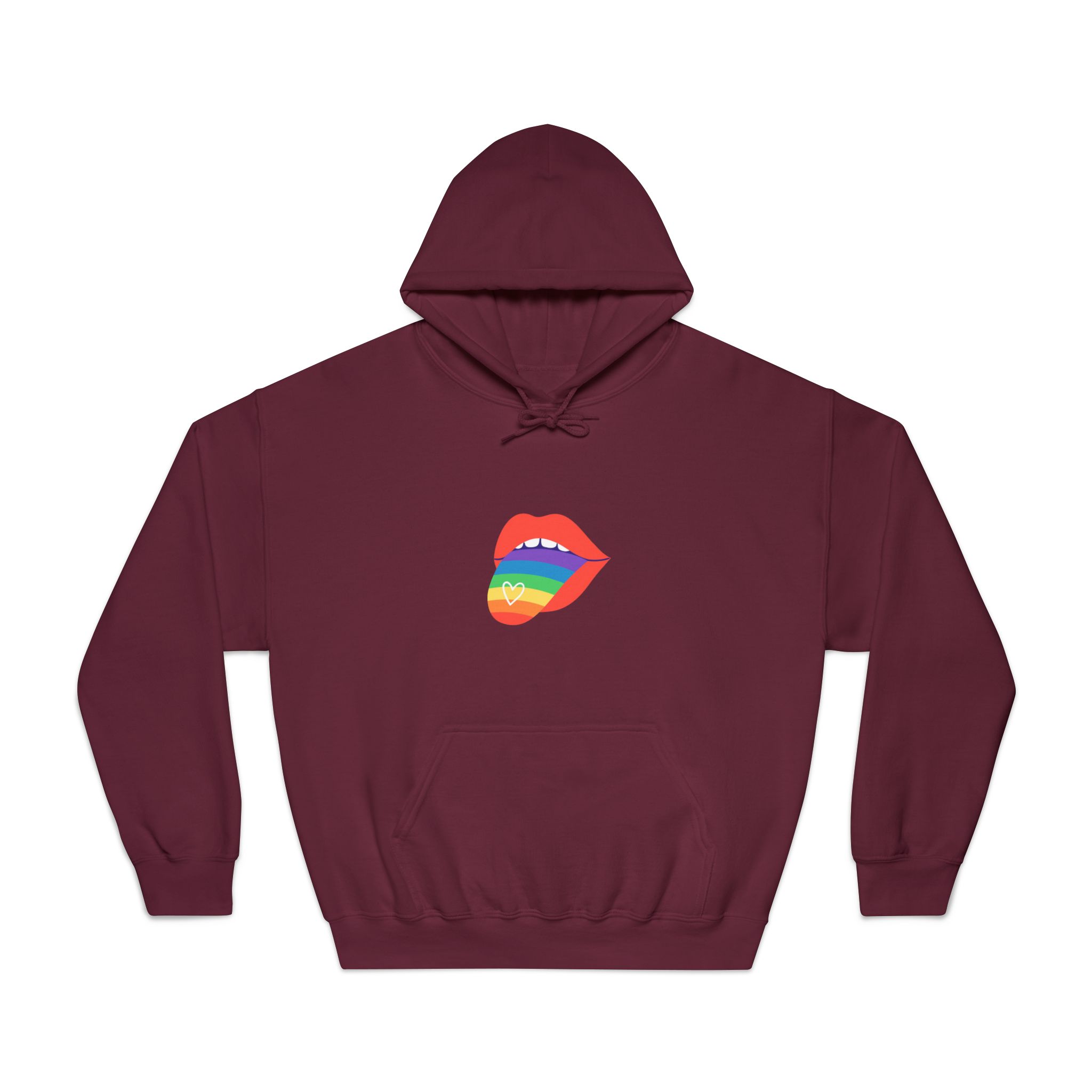 Open Red Lips With Rainbow Tongue Hand Drawn Vector Illustration Unisex Dryblend Hooded Sweatshirt - Image 17