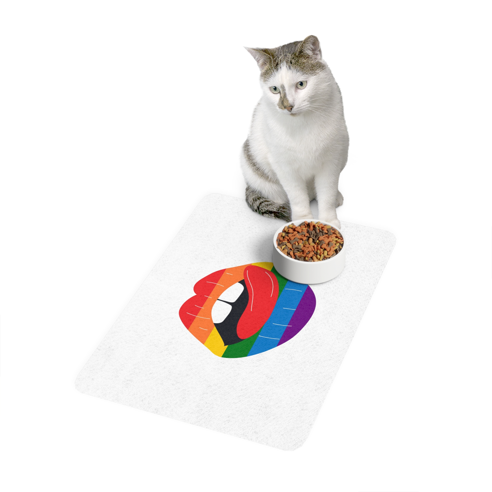 Beautiful Lips Kiss Trace With Lgbt Symbol Pride Flag Rainbow Colors Print Pet Food Mat 12x18 - Image 3