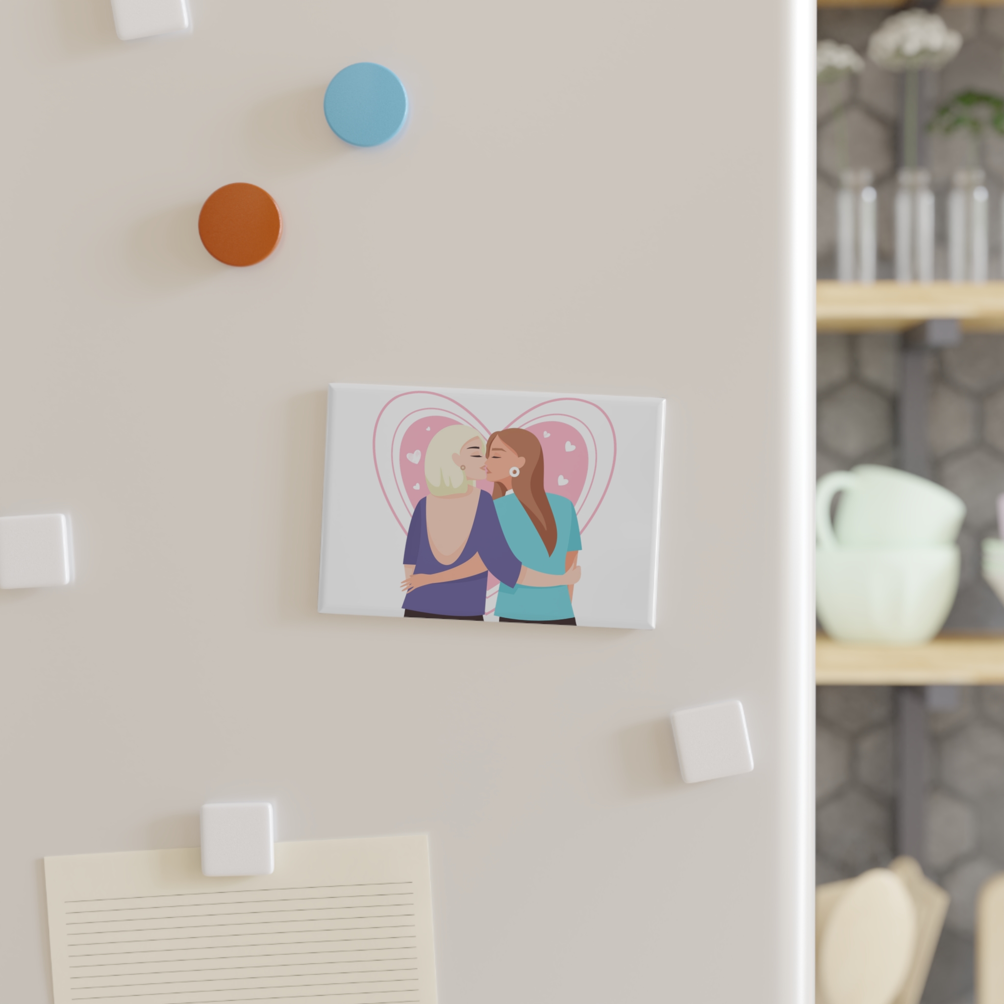 Lesbian Couple Kiss Flat Design Style Button Magnet Rectangle 1 And 10 Pcs - Image 3