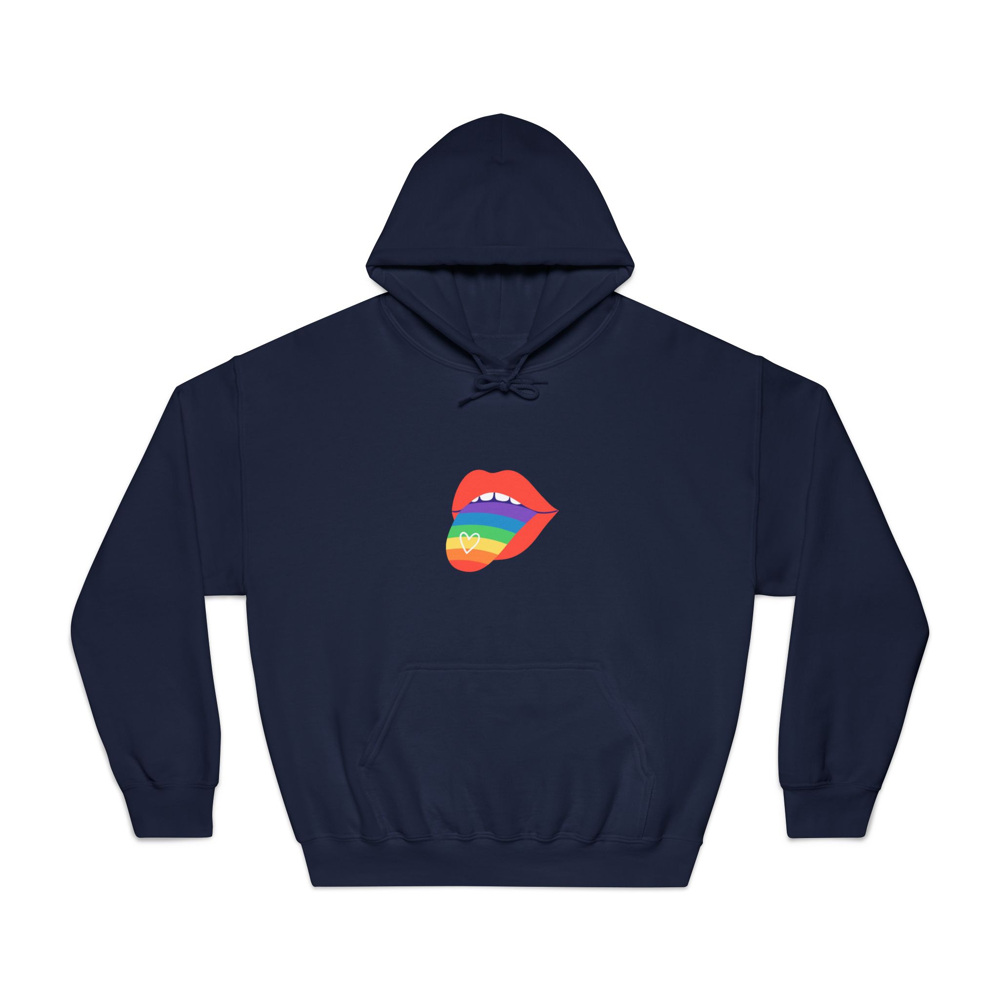 Open Red Lips With Rainbow Tongue Hand Drawn Vector Illustration Unisex Dryblend Hooded Sweatshirt - Image 29