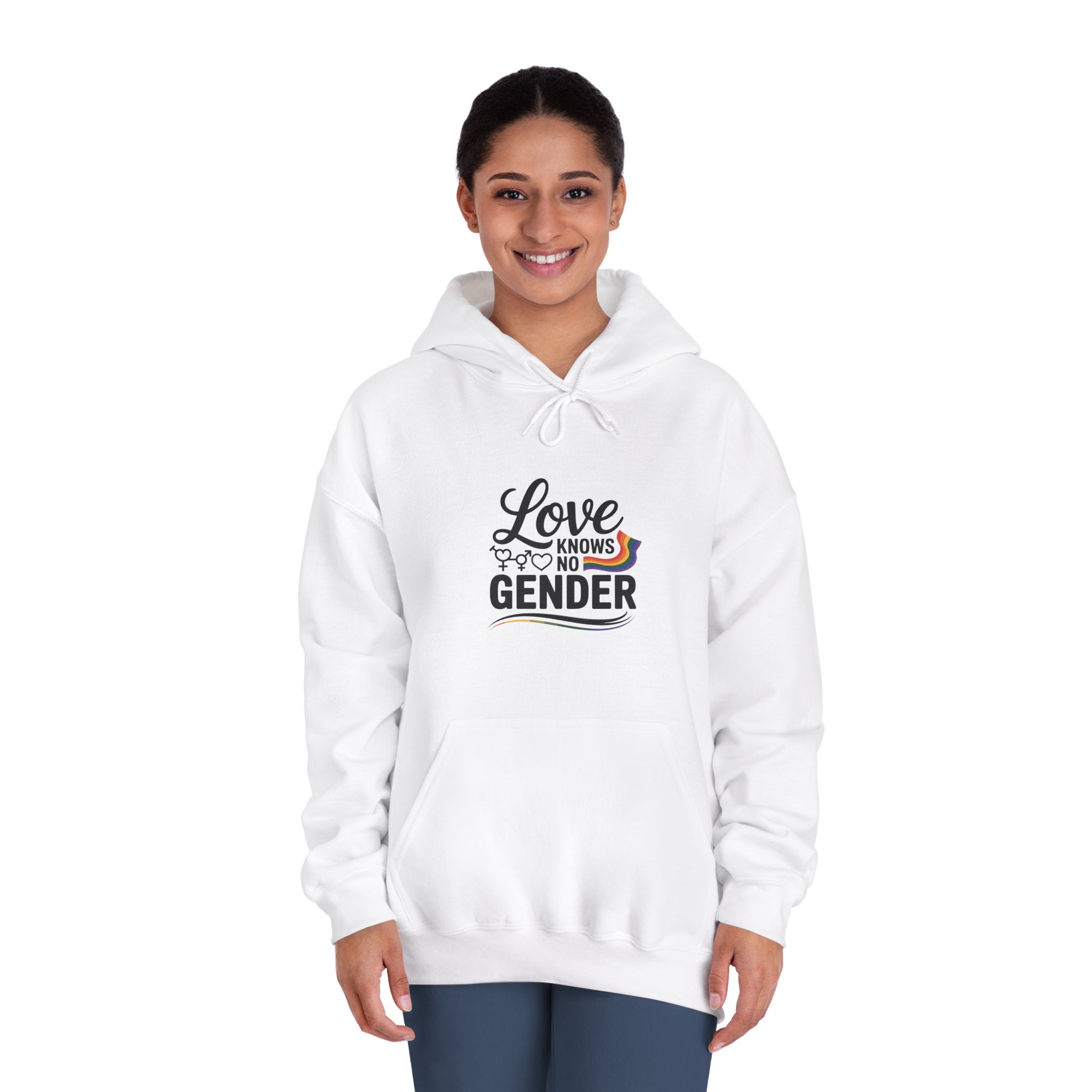 Love Knows No Gender T Shirt Design Isolated White Background Unisex Dryblend Hooded Sweatshirt - Image 4