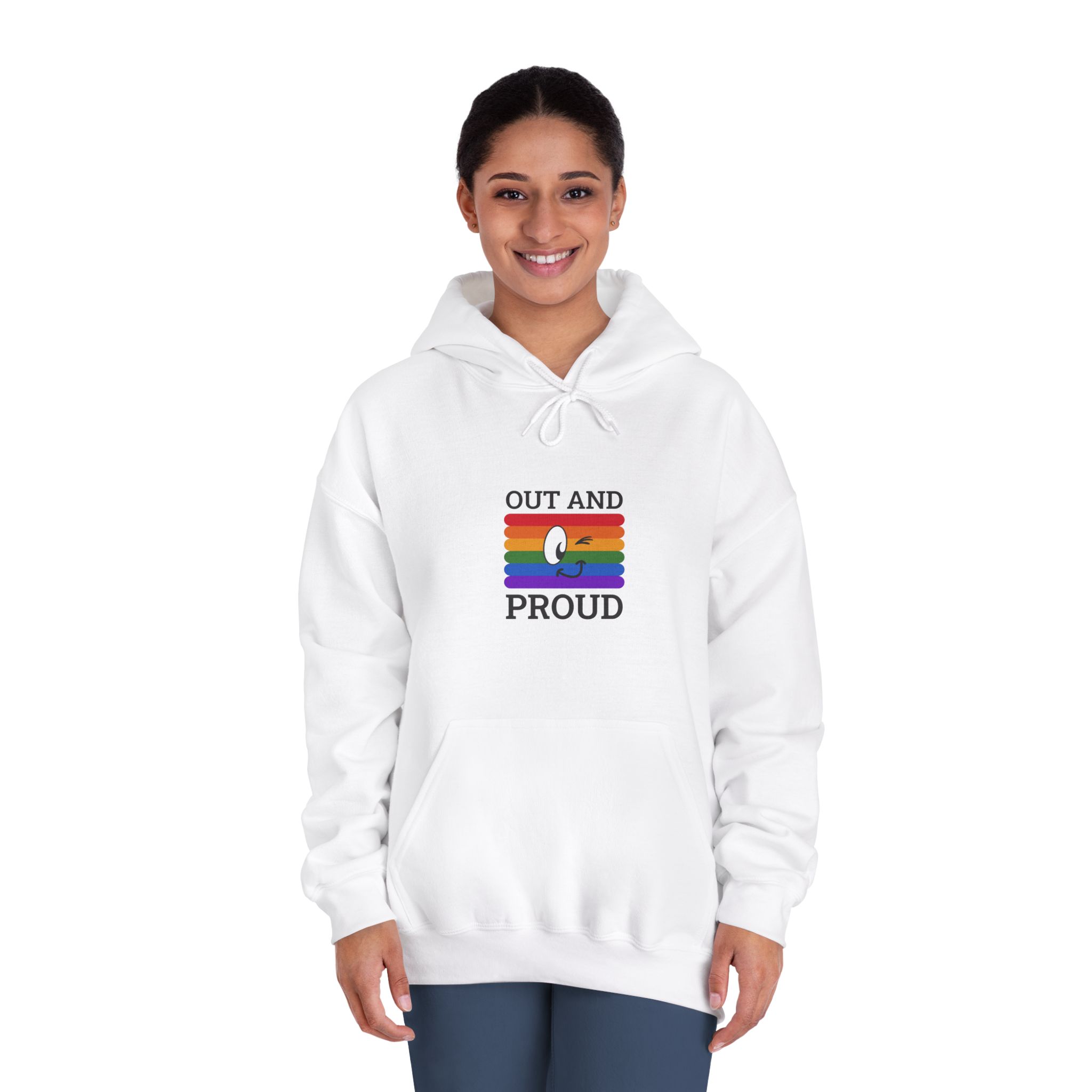 Out Proud Lgbtq Pride Month Quote Book Lover Rainbow Flag Hand Drawn Art White Background Unisex Dryblend Hooded Sweatshirt - Image 4