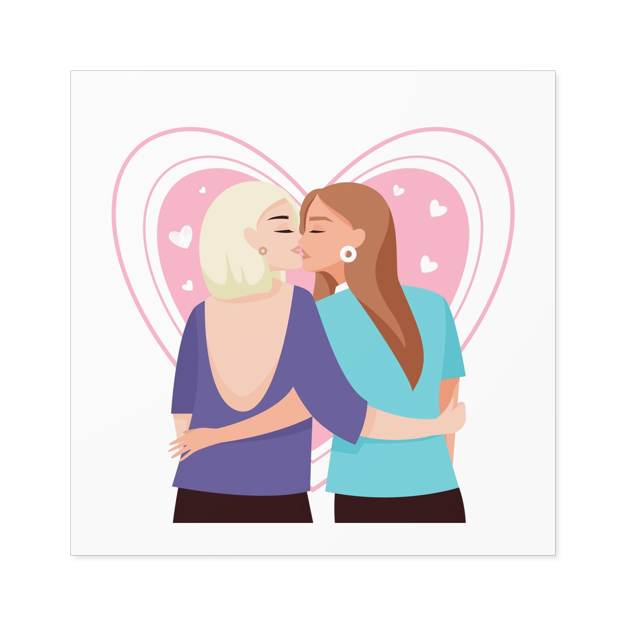 Lesbian Couple Kiss Flat Design Style Laminate Stickers Square - Image 49