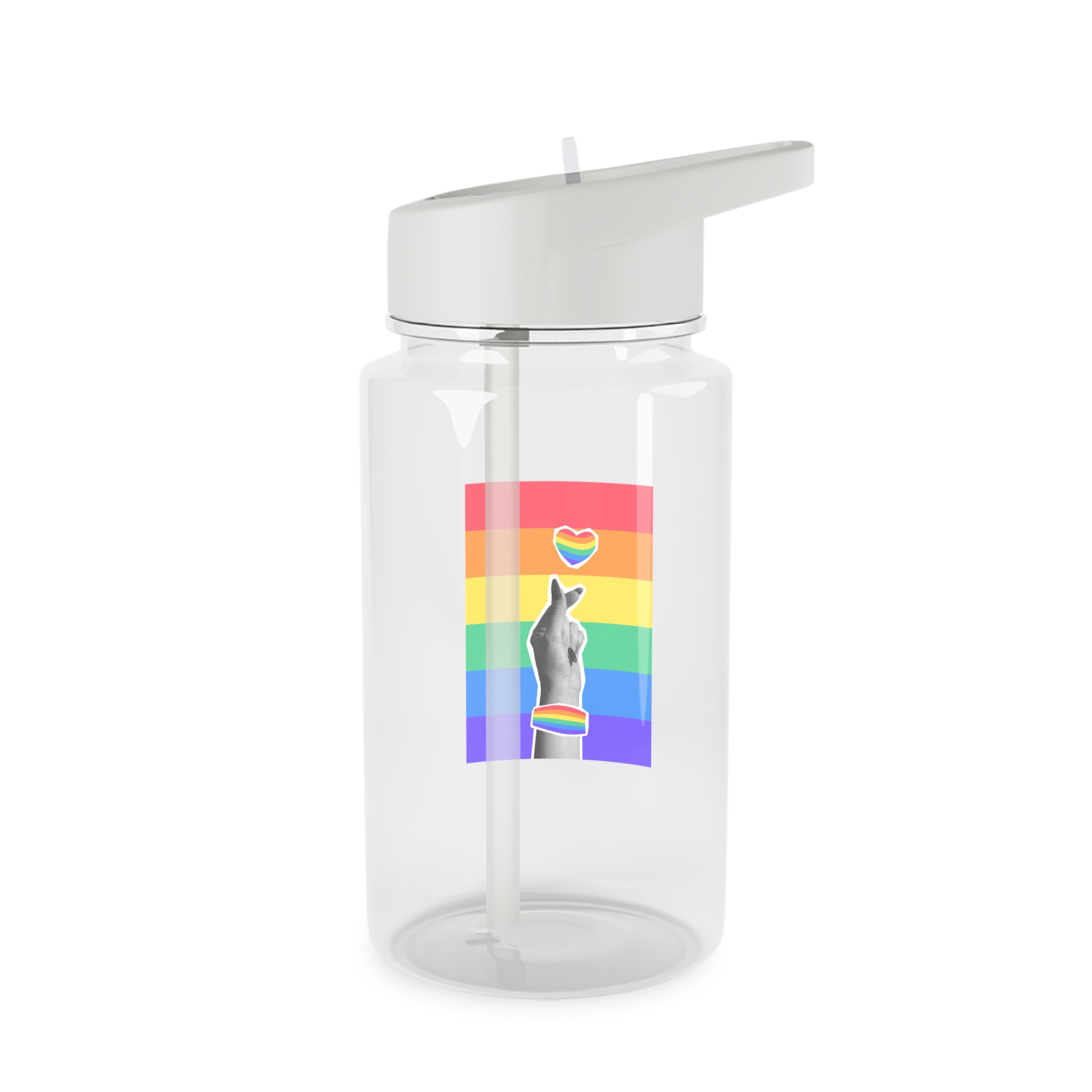 Lgbtq Trendy Retro Collage Halftone Hands Tritan Water Bottle - Image 2