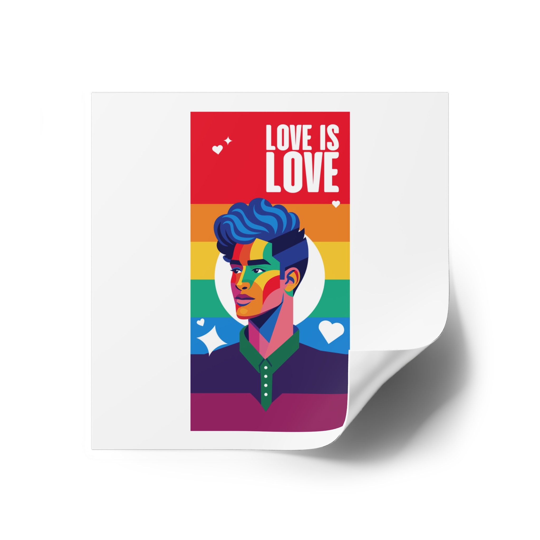 Poster Man With Rainbow Colored Face Rainbow Colored Background Laminate Stickers Square - Image 18