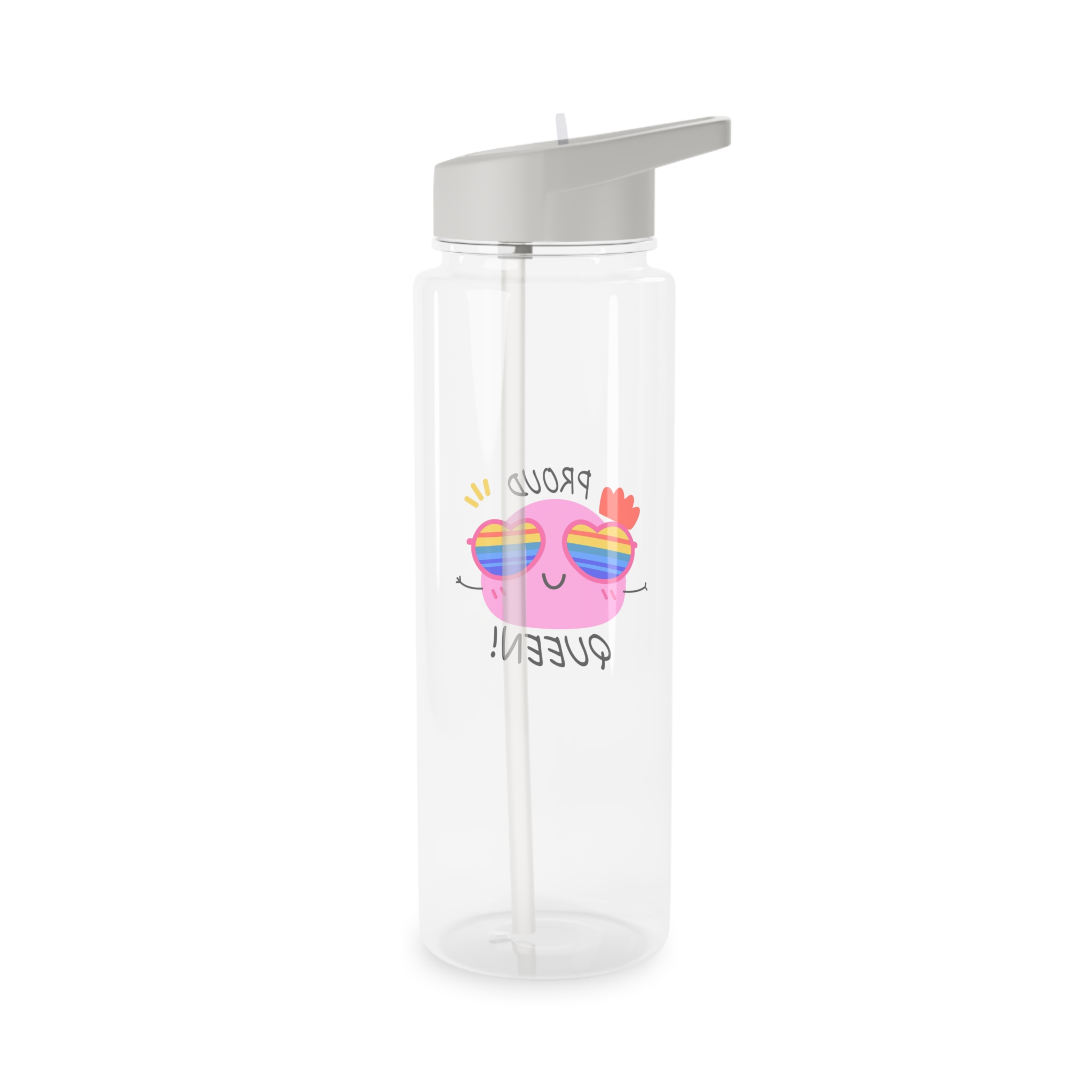 Pink Blob With Rainbow Heart Sunglasses Saying Proud Queen Flat Sticker Tritan Water Bottle - Image 6