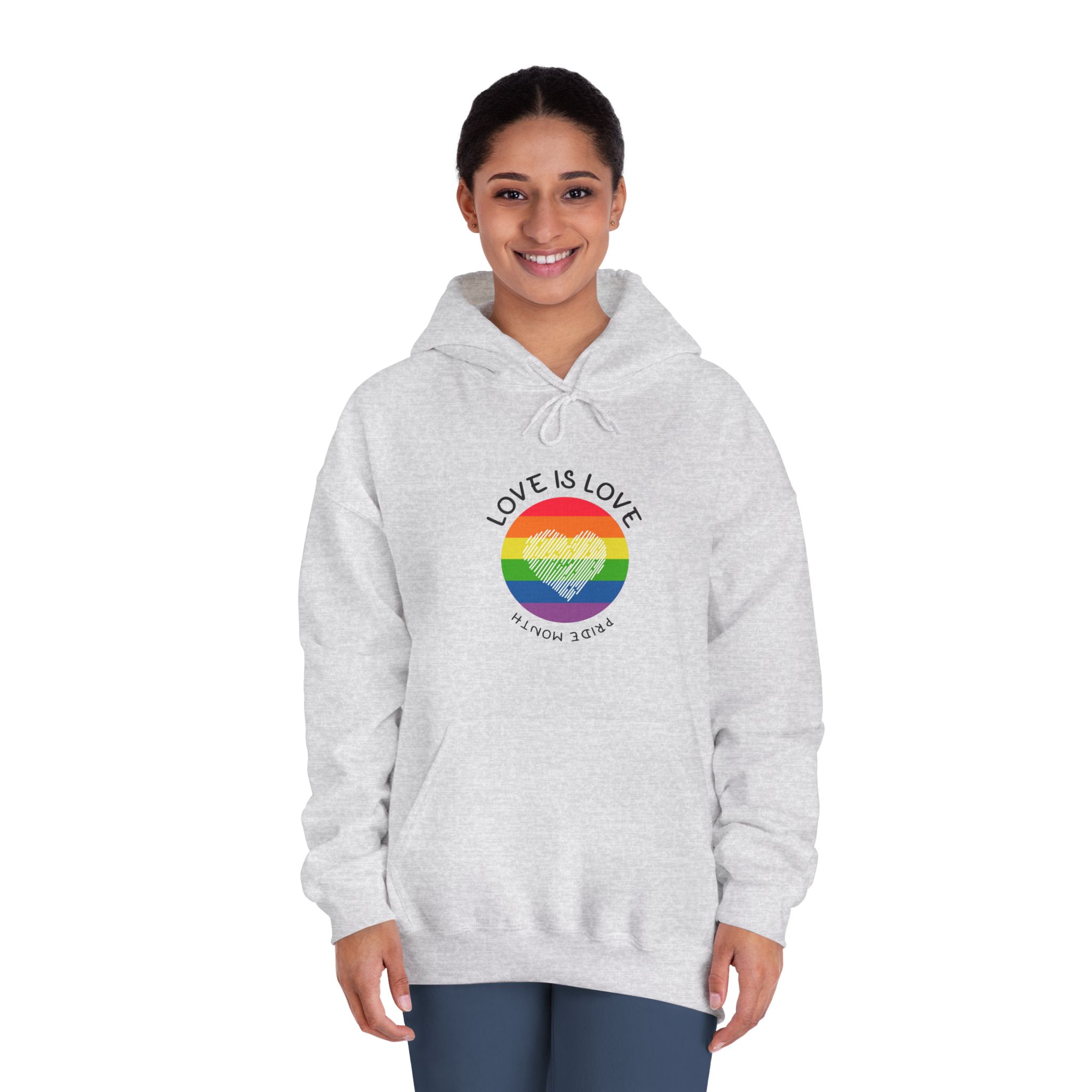Lgbt Pride Month Love Is Love Lgbtq Symbol With Lgbt Pride Round Rainbow Flag With Heart Gay Pride Unisex Dryblend Hooded Sweatshirt - Image 8
