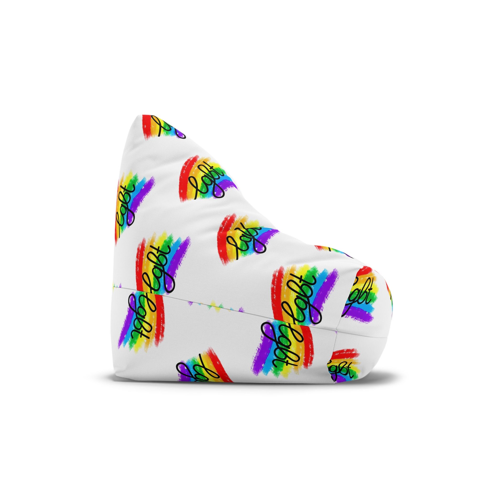 Lgbt Logo Vector Flat Illustration With Hand Drawn Watercolor Rainbow Flag Bean Bag Chair Cover - Image 3
