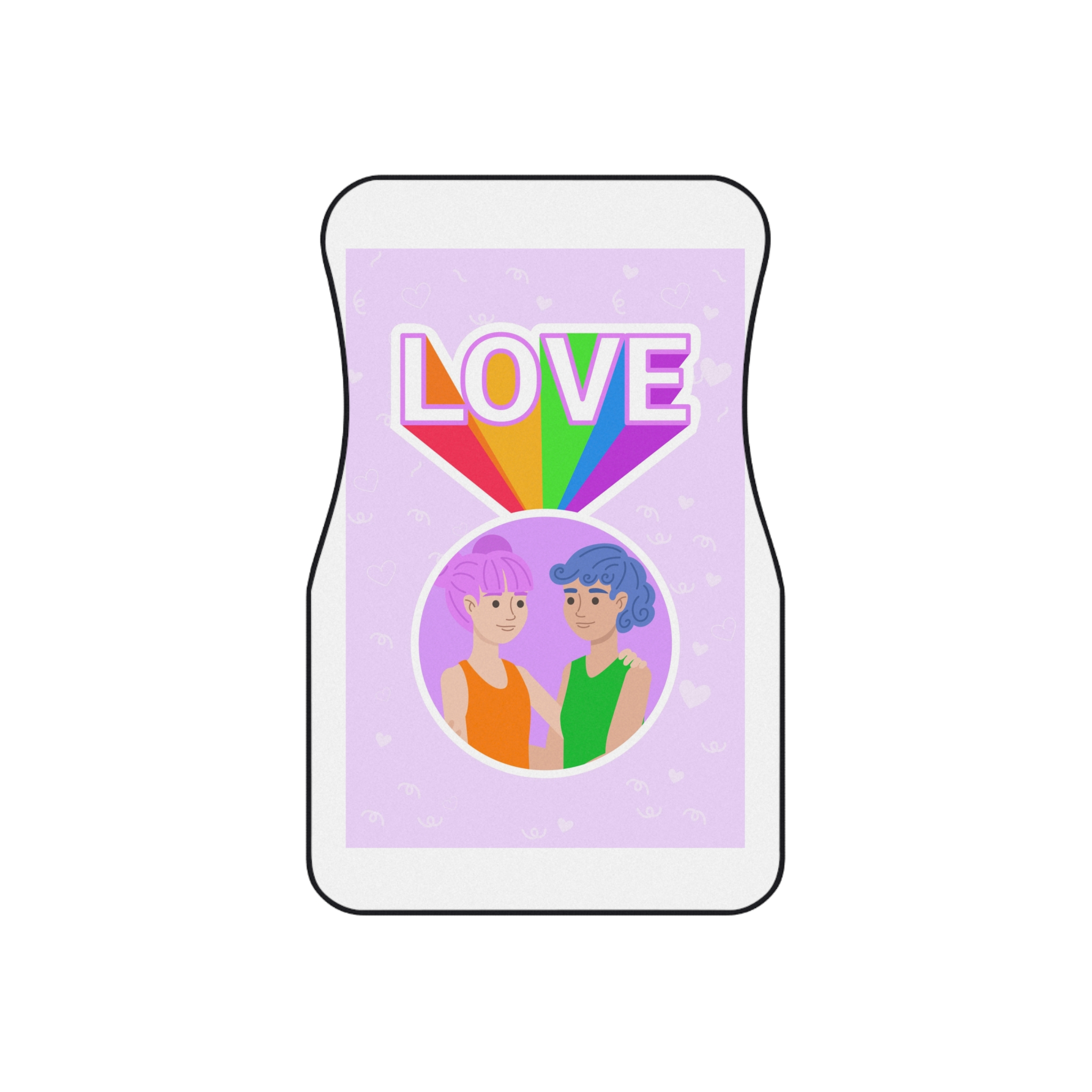 Young Couple Embracing With Rainbow Love Text Celebrating Pride Month Car Mats Set Of 4 - Image 2