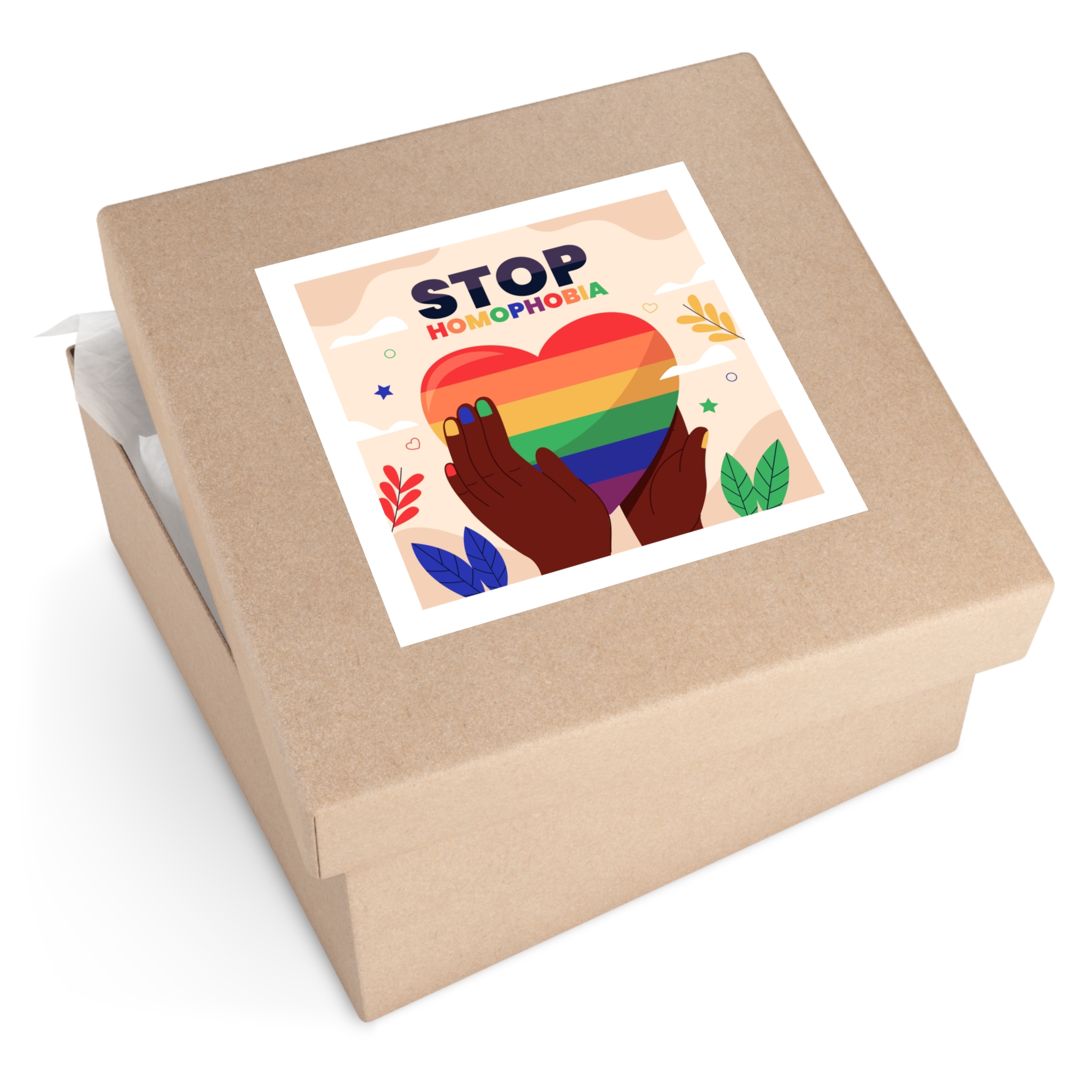Hand Drawn Stop Homophobia Message Illustrated Laminate Stickers Square - Image 51