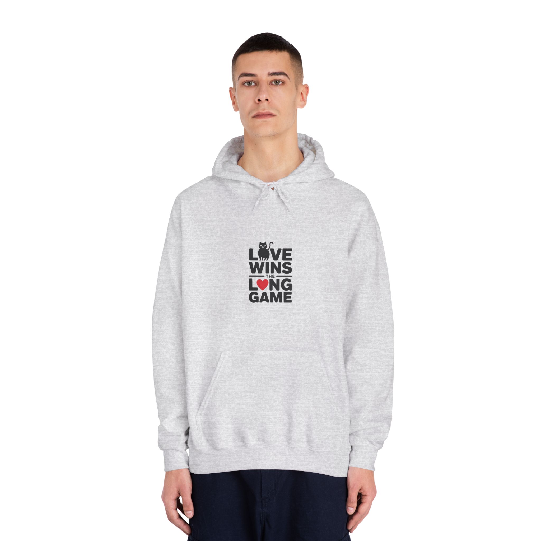 Love Wins Long Game With Black Cat Heart Illustration Unisex Dryblend Hooded Sweatshirt - Image 7