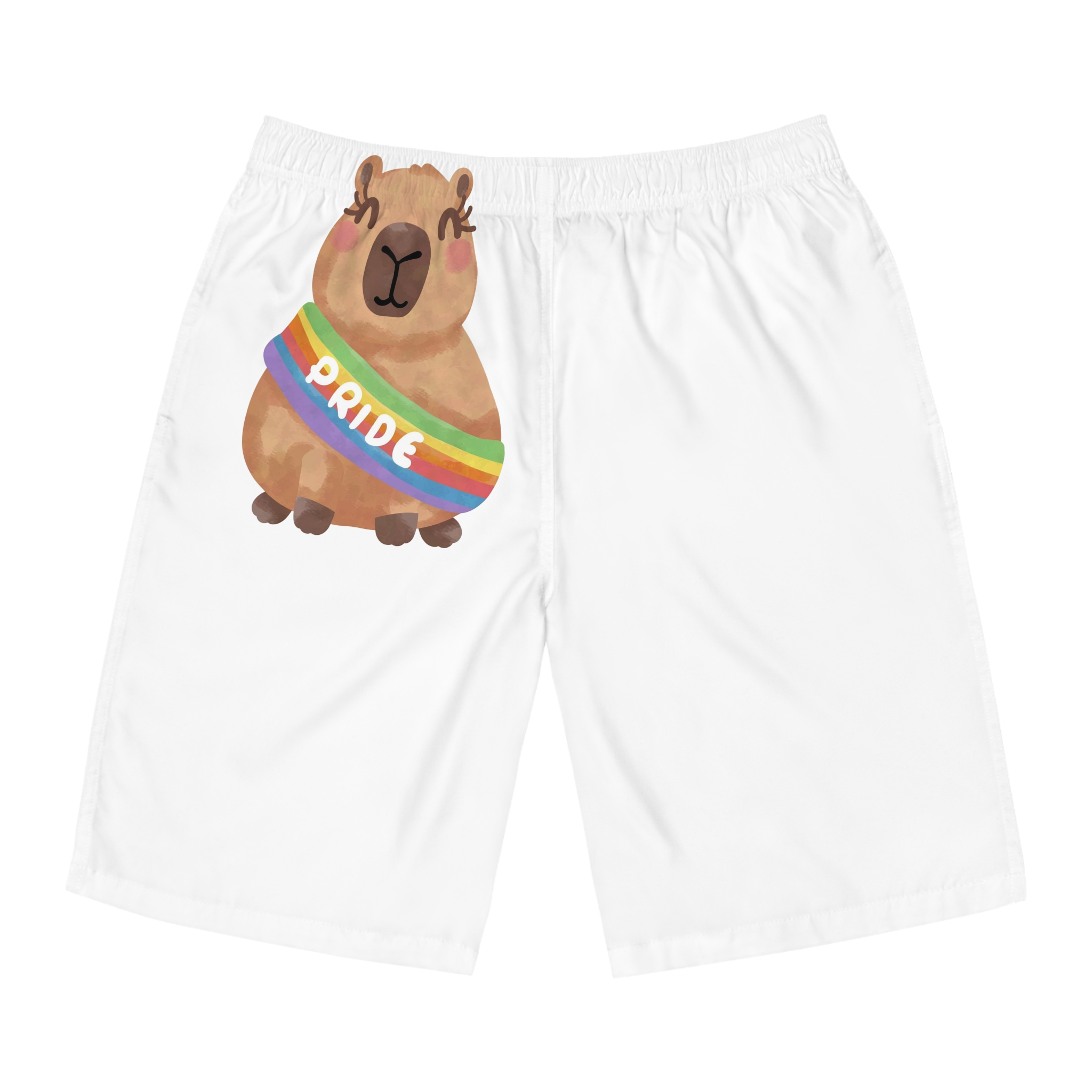 Cute Capybara With Rainbow Pride Sash Illustration Mens Board Shorts Aop