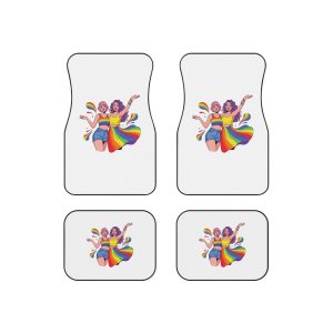 Two Happy Women Celebrating Diversity Pride With Rainbow Colors Splashes Car Mats Set Of 4