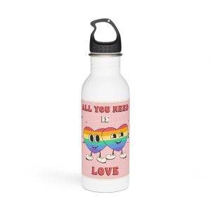 Lgbtq Pride Month Retro Groovy Poster Social Media Post Template With Rainbow Heart Stainless Steel Water Bottle