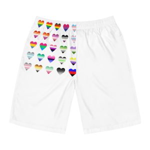 Set Colorful Lgbtq Pride Flag Heart Shape Gender Equality Sexual Identity Pride Flags Collection Lgbtqia Community Pride Month Mens Board Shorts Aop