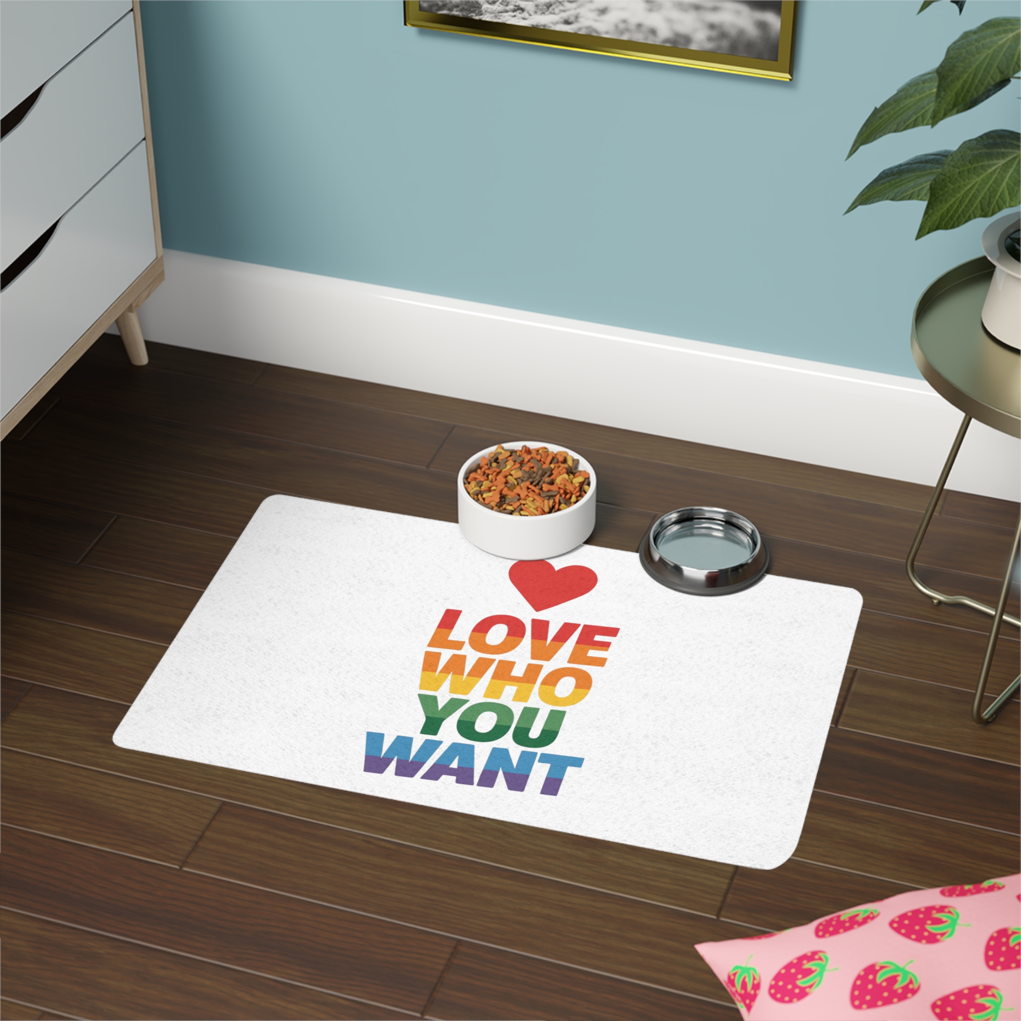 Rainbowcolored Text With Heart Symbol Saying Love Who You Want Pet Food Mat 12x18 - Image 4