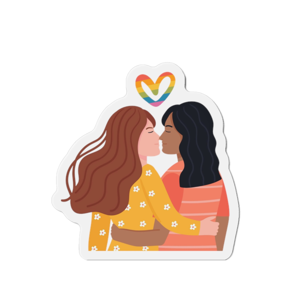 Hand Drawn Affectionate Lesbian Kiss (1) Die Cut Magnets