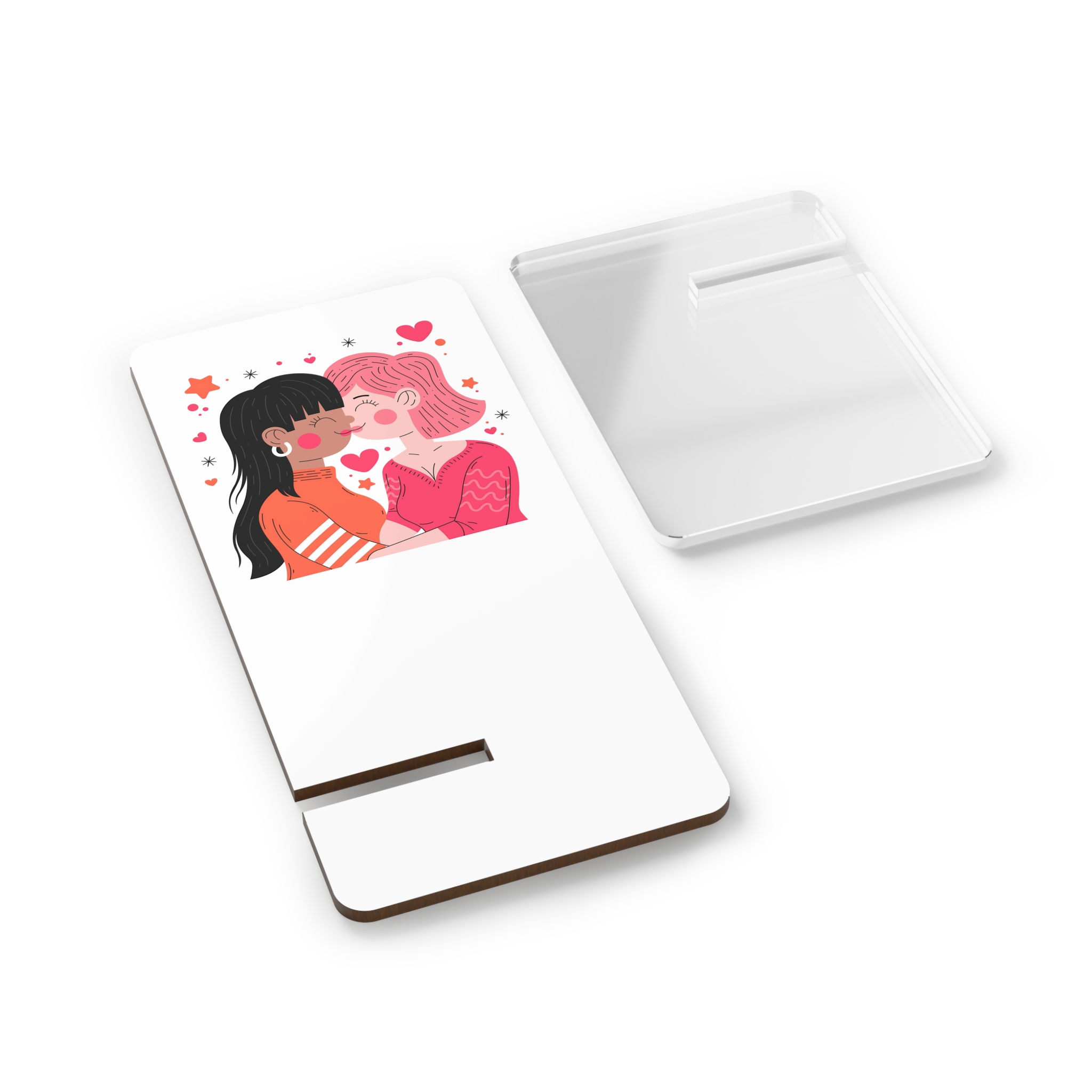 Flat Design Lesbian Couple Kiss Illustration (1) Mobile Display Stand For Smartphones - Image 2
