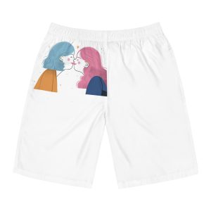 Hand Drawn Affectionate Lesbian Kiss Mens Board Shorts Aop
