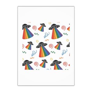Seamless Pattern Ufo With Rainbow Beam Doodles Gift Wrapping Paper Sheets 1pc